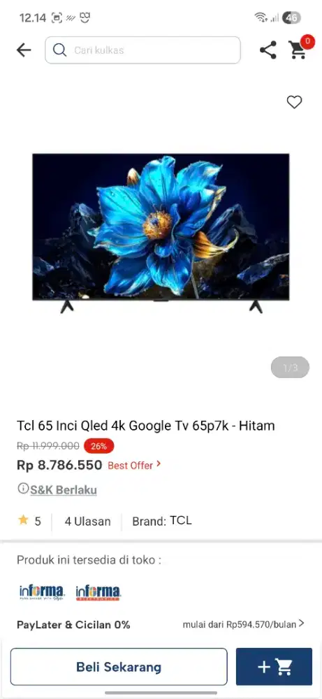 Ready stok tv qled tcl 65 inc google tv