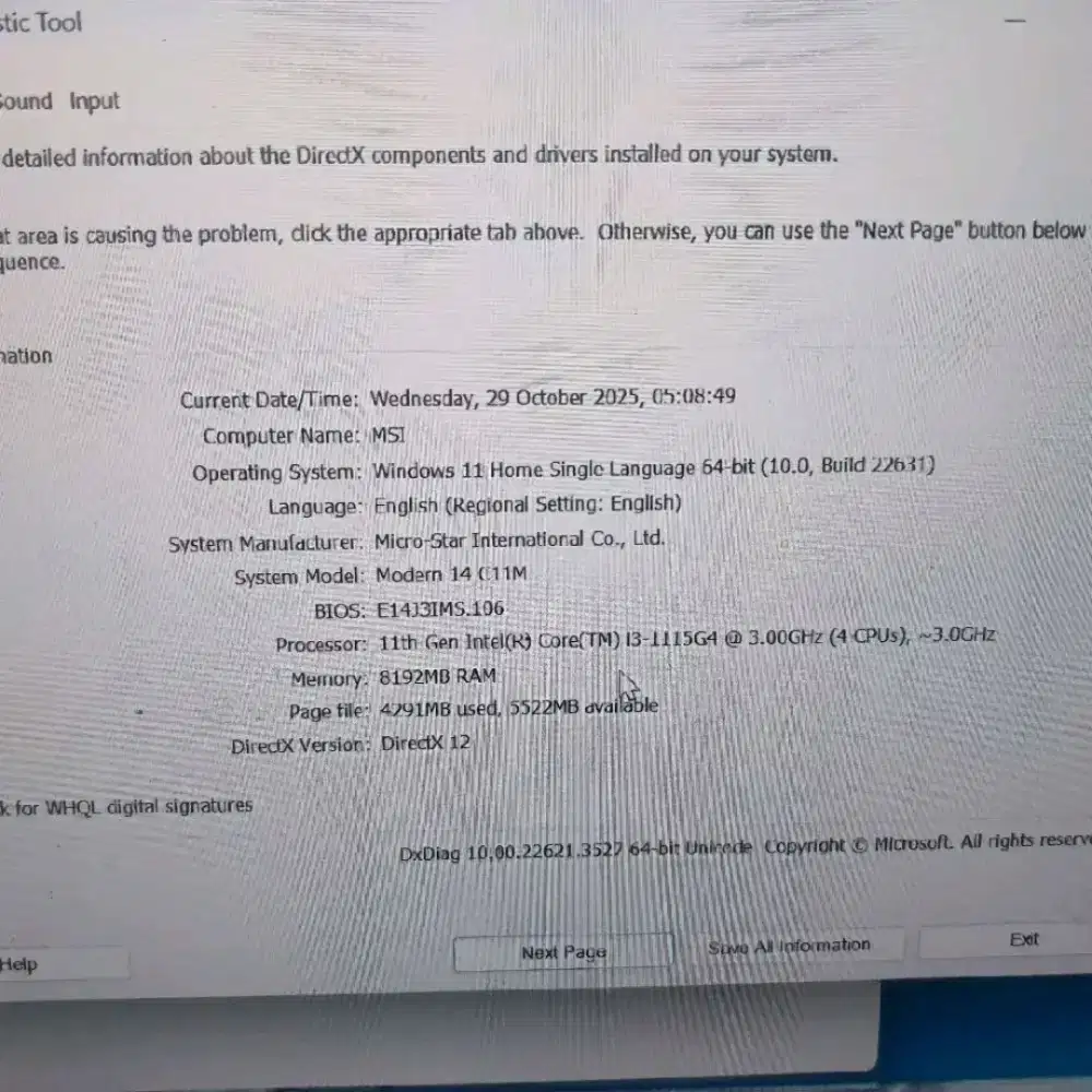 MSI MODERN 14 C11M INTEL I3 1115G4 8GB DDR4.3200mhz 256GB SSD NVME