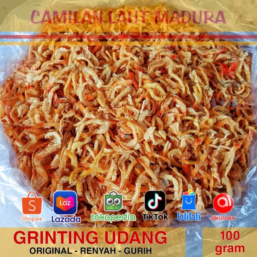 Camilan Laut Madura Grinting Udang Asli Alami Tanpa Free Gluten