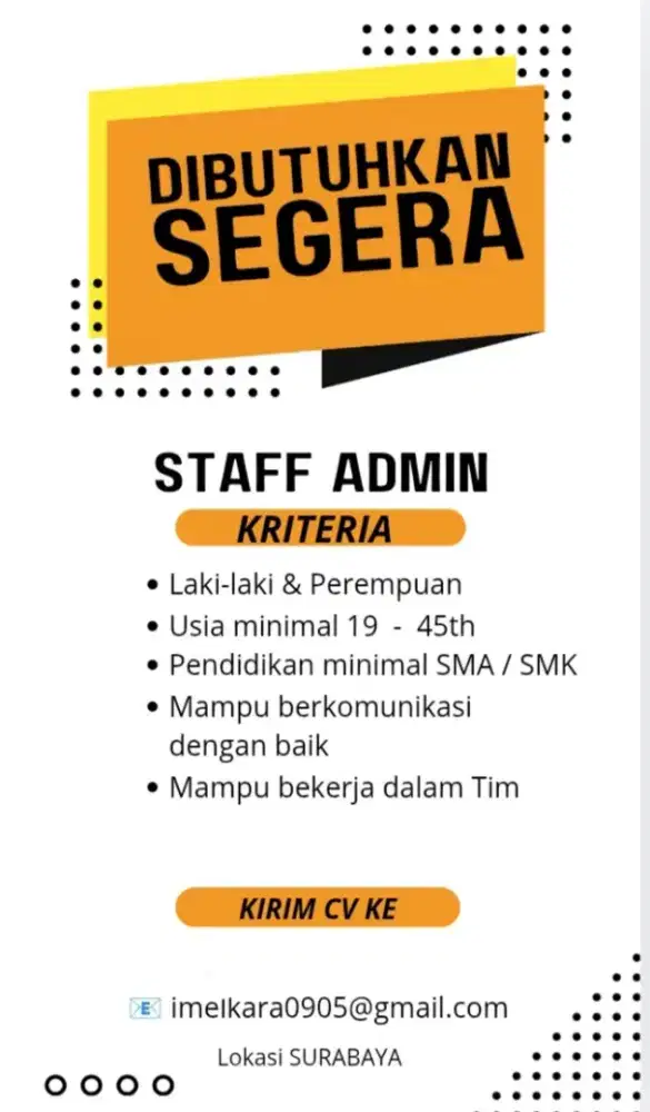 Info Lowongan Kerja posisi administrasi