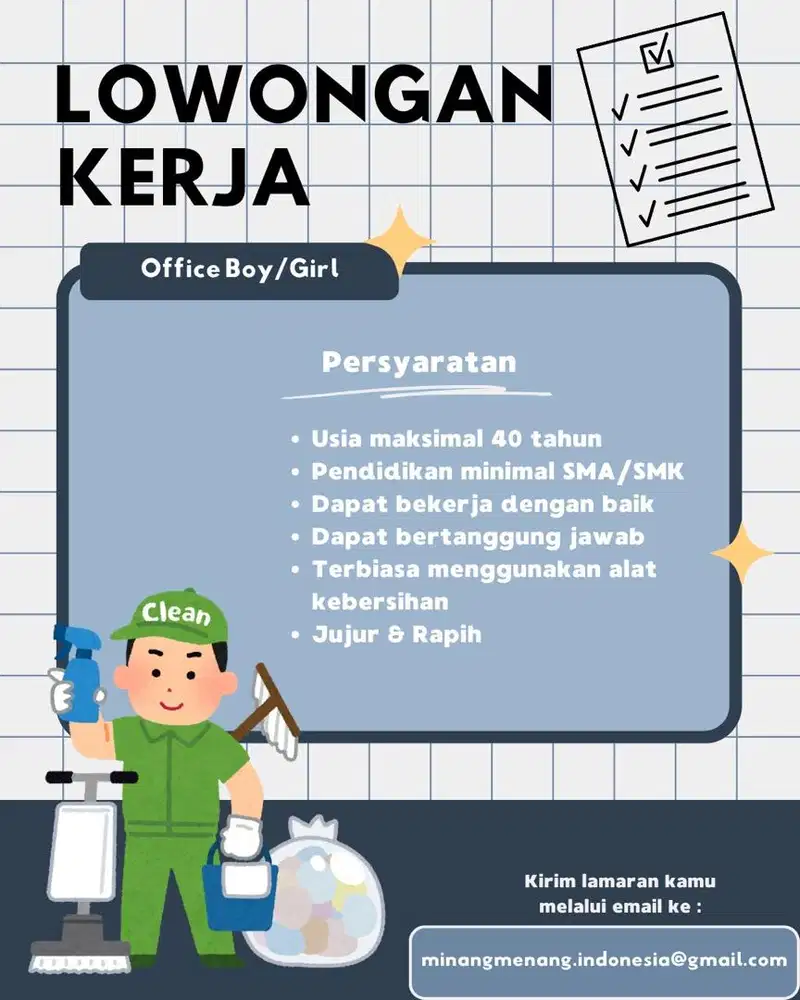 Dicari Lowongan Pekerjaan Office Boy/Girl