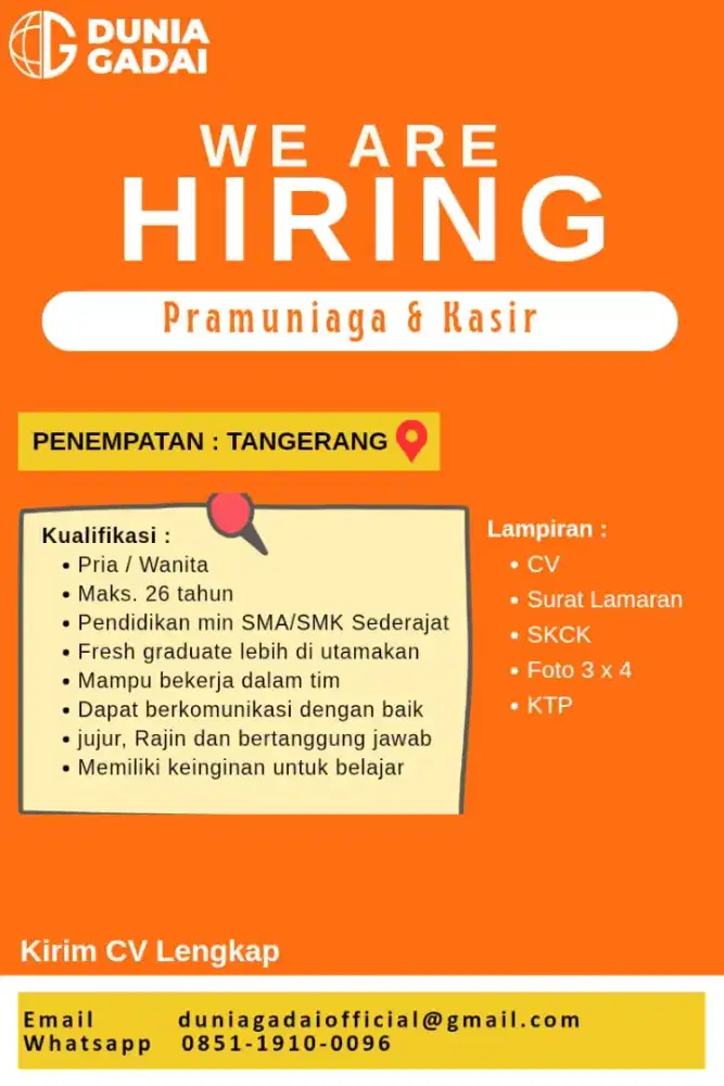 Lowongan kerja Dunia gadai