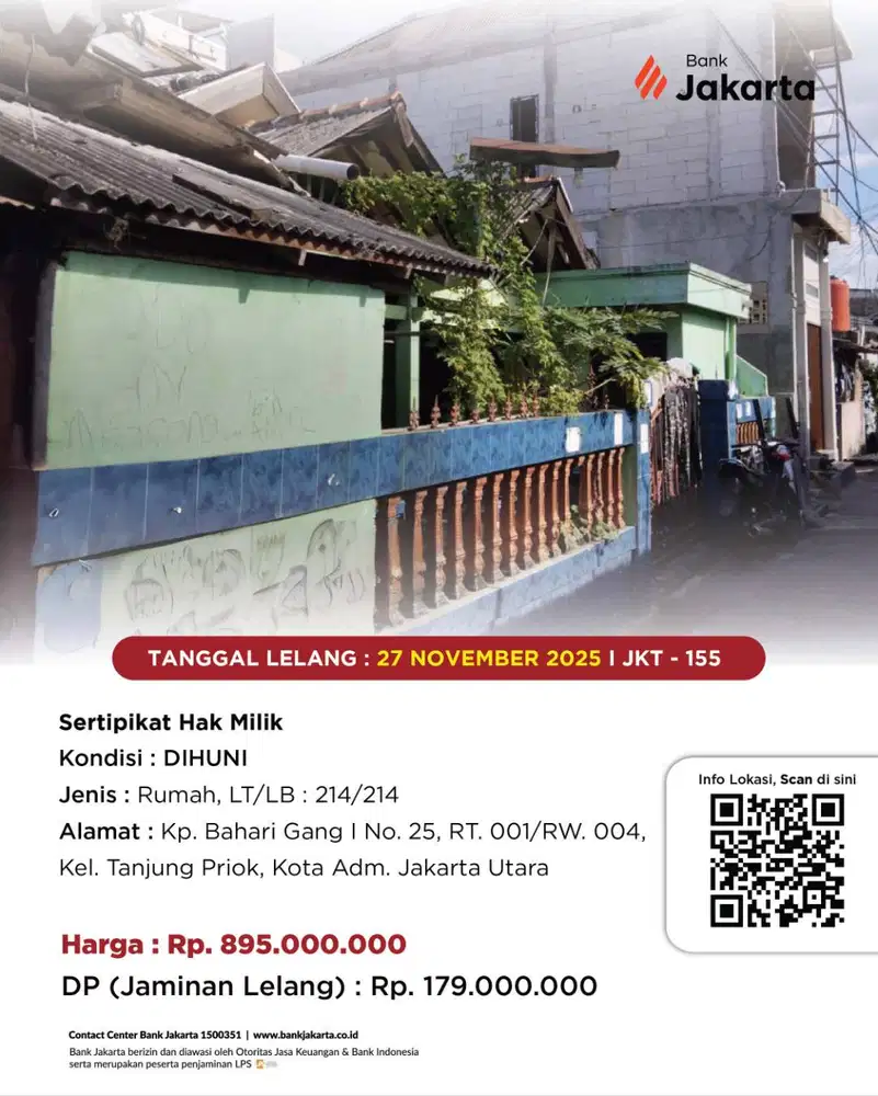 LELANG BANK DKI - DIJUAL VIA LELANG RUMAH KP. BAHARI I NO. 25