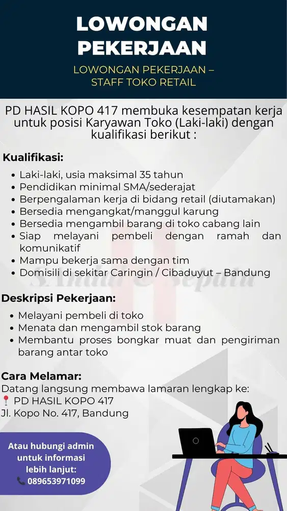 Loker Pramuniaga PD Hasil Sandal Kopo