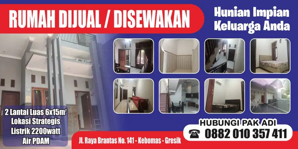 Dijual atau Disewakan Rumah Siap Huni 2 Lantai Tengah Kota Gresik