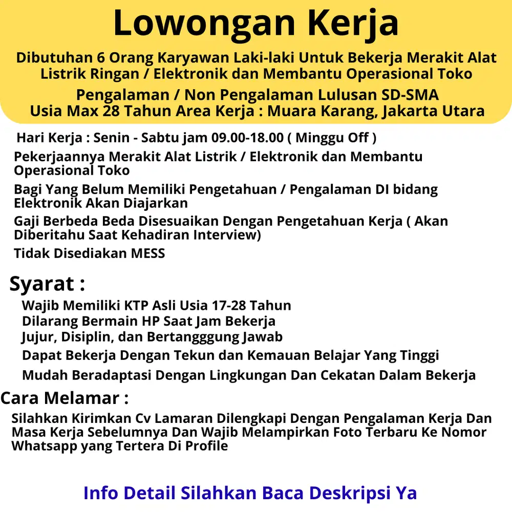 Lowongan Kerja Laki-Laki Lulusan SD-SMA