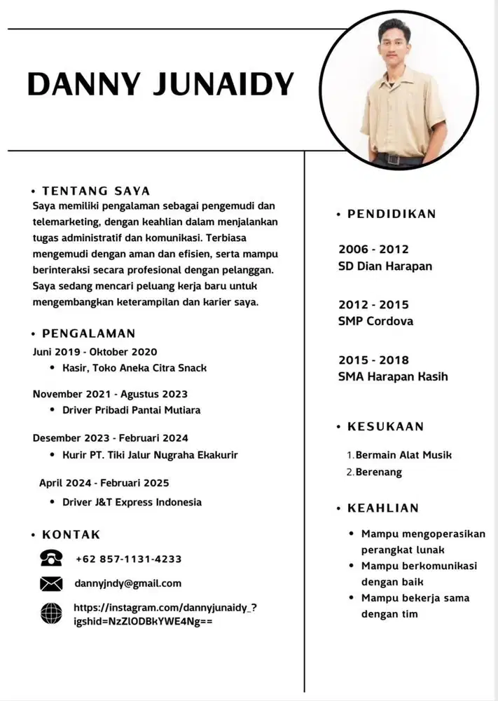 Butuh pekerjaan apa saja,berikut cv saya.