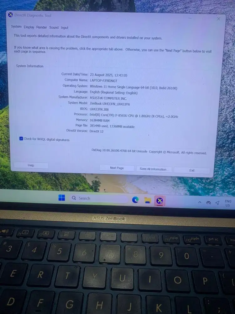 Asus ZenBook 14 UX433FN i7 RAM 16GB