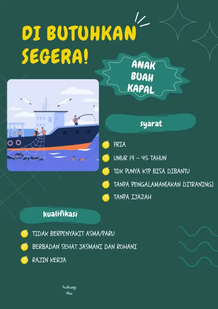 Loker ABK kapal (Cilacap Selatan) Nia