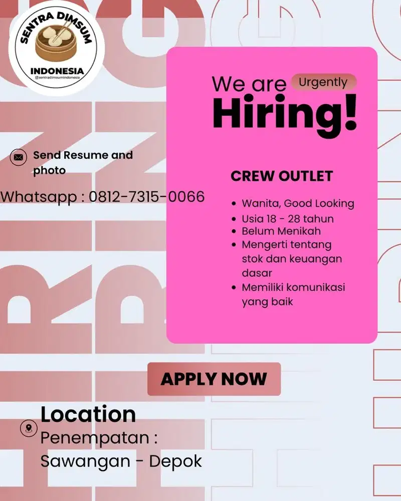 DICARI PEGAWAI OUTLET DIMSUM