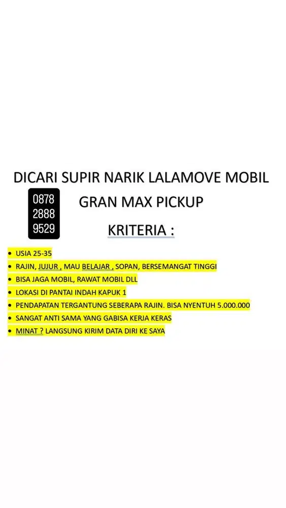 SUPIR BISA KERJA KERAS DAN JUJUR DAN MAU BELAJAR