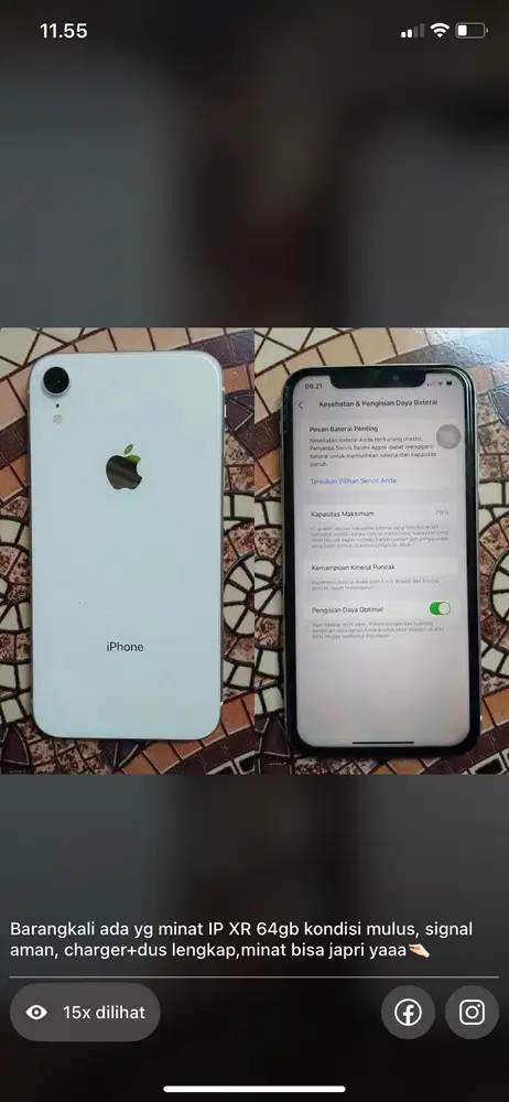 Jual cepat IP XR 64GB inter kondisi mulus,signal aman,charger+dus