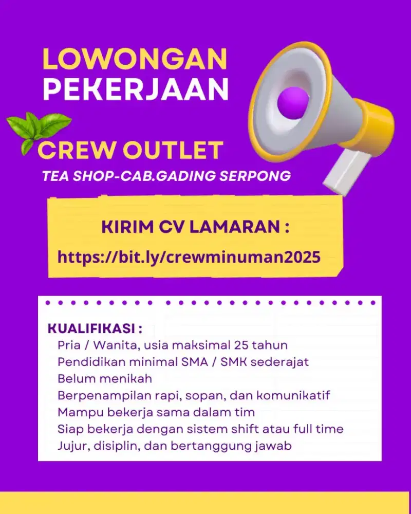 CREW OUTLET FULL TIME MINUMAN TEH GADING SERPONG