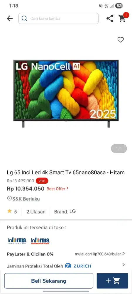 Tv Lg 65nano80asa google tv