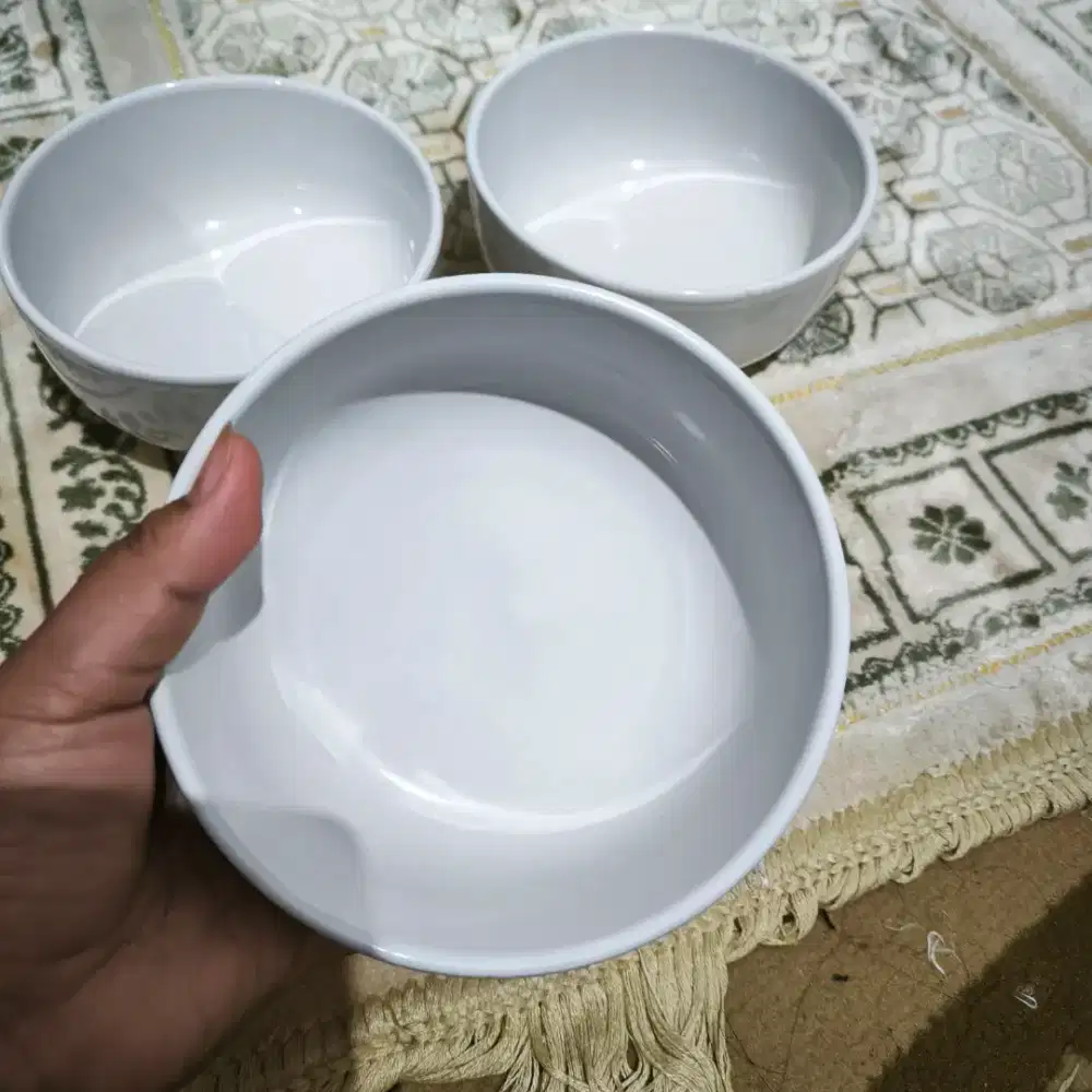 Dapat 3 Buah Mangkok Keramik Tebal Putih 5.8inch 14.7 cm 610 ml Second