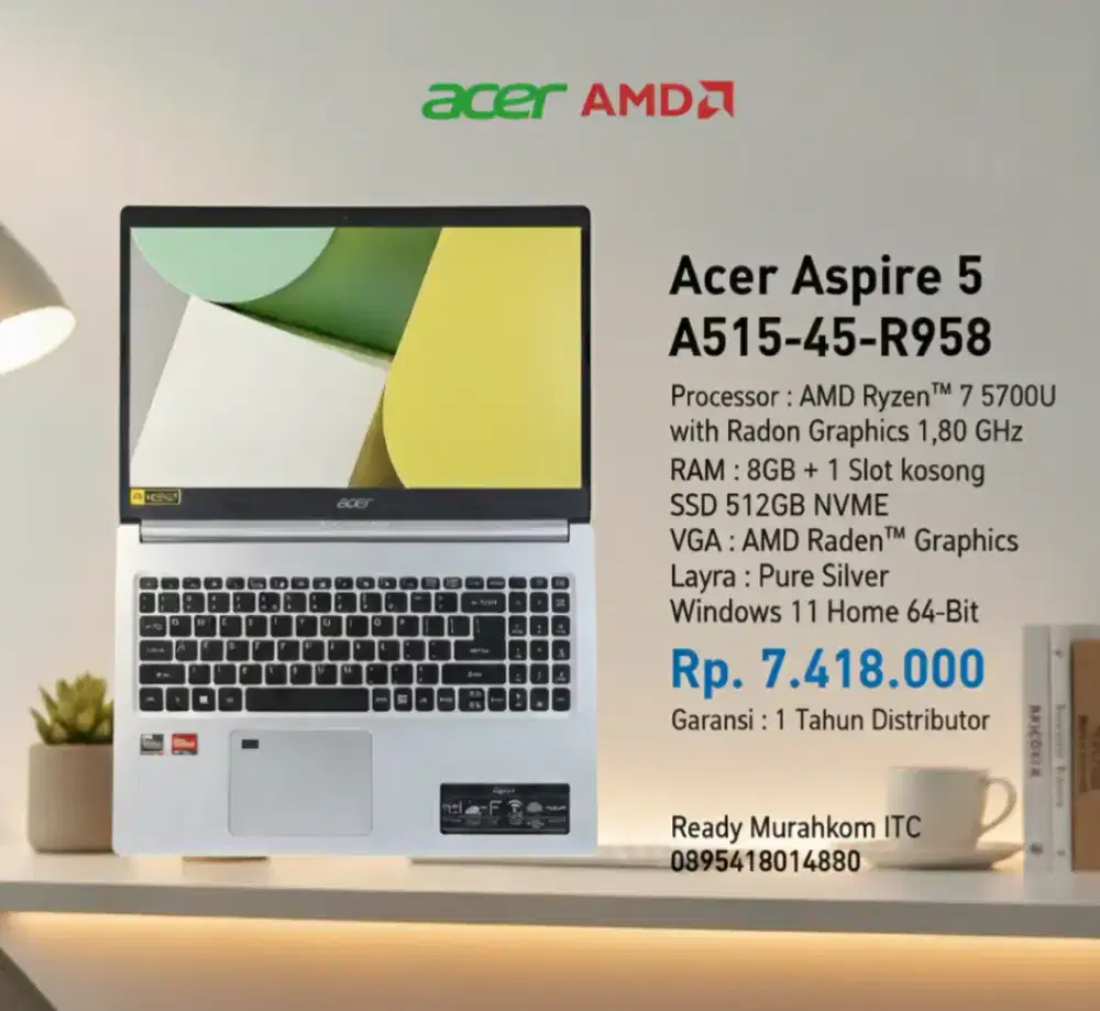 Acer Aspire 5 A515-45-R958 with AMD Ryzen 7-5700U  8GB RAM 512GB SSD