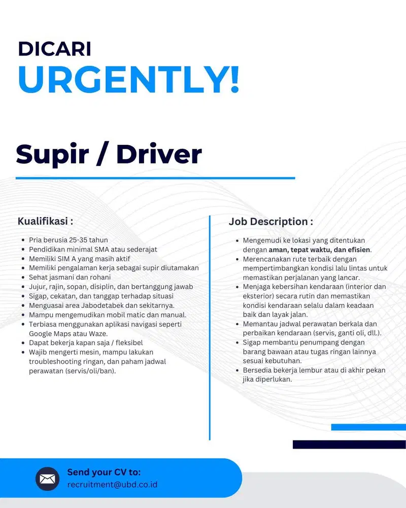 DICARI URGENTLY SUPIR / DRIVER