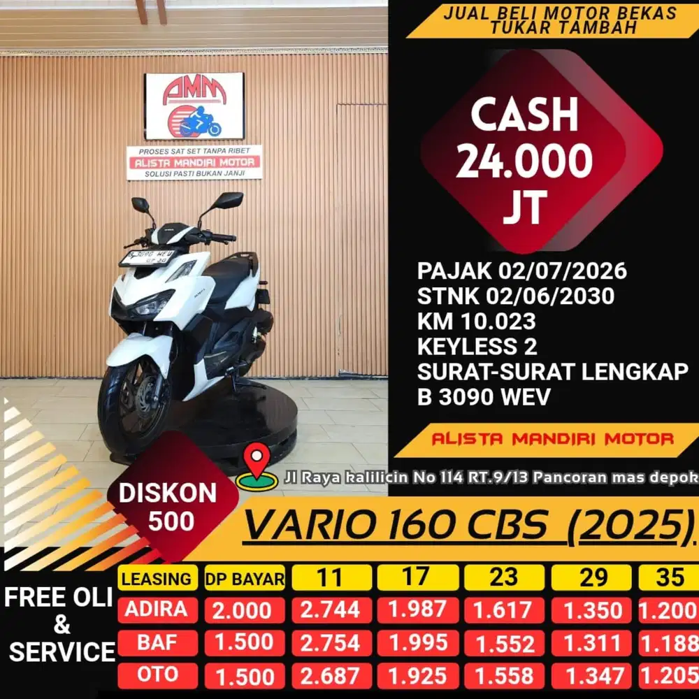 VARIO 160 CBS 2025 PLAT 3090 WEV BISA BAYAR VIA KREDIVO SPAYLATER