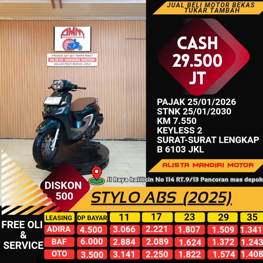 STYLO ABS 2025 PLAT JAKBAR KM 7.550 CASH KREDIT KREDIVO GOPAYLATER