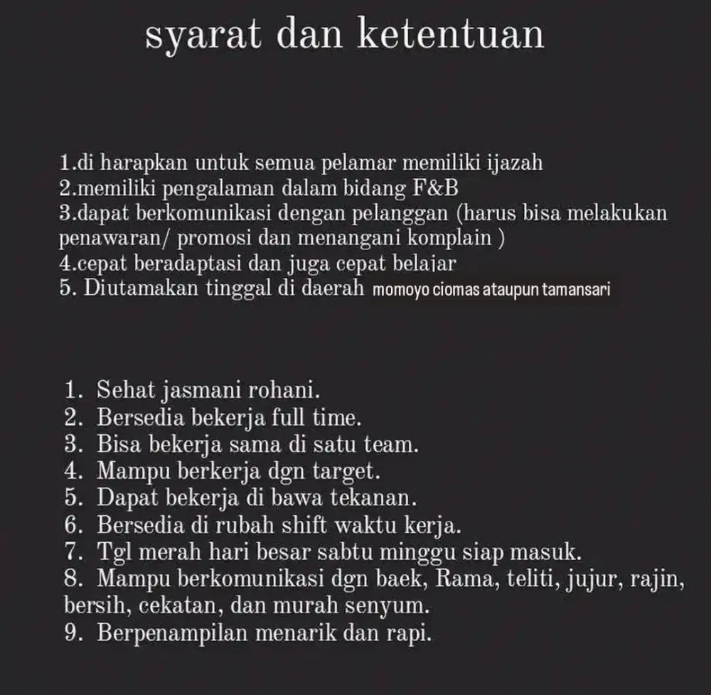 DI CARI KARYAWAN BARISTA DAN KASIR