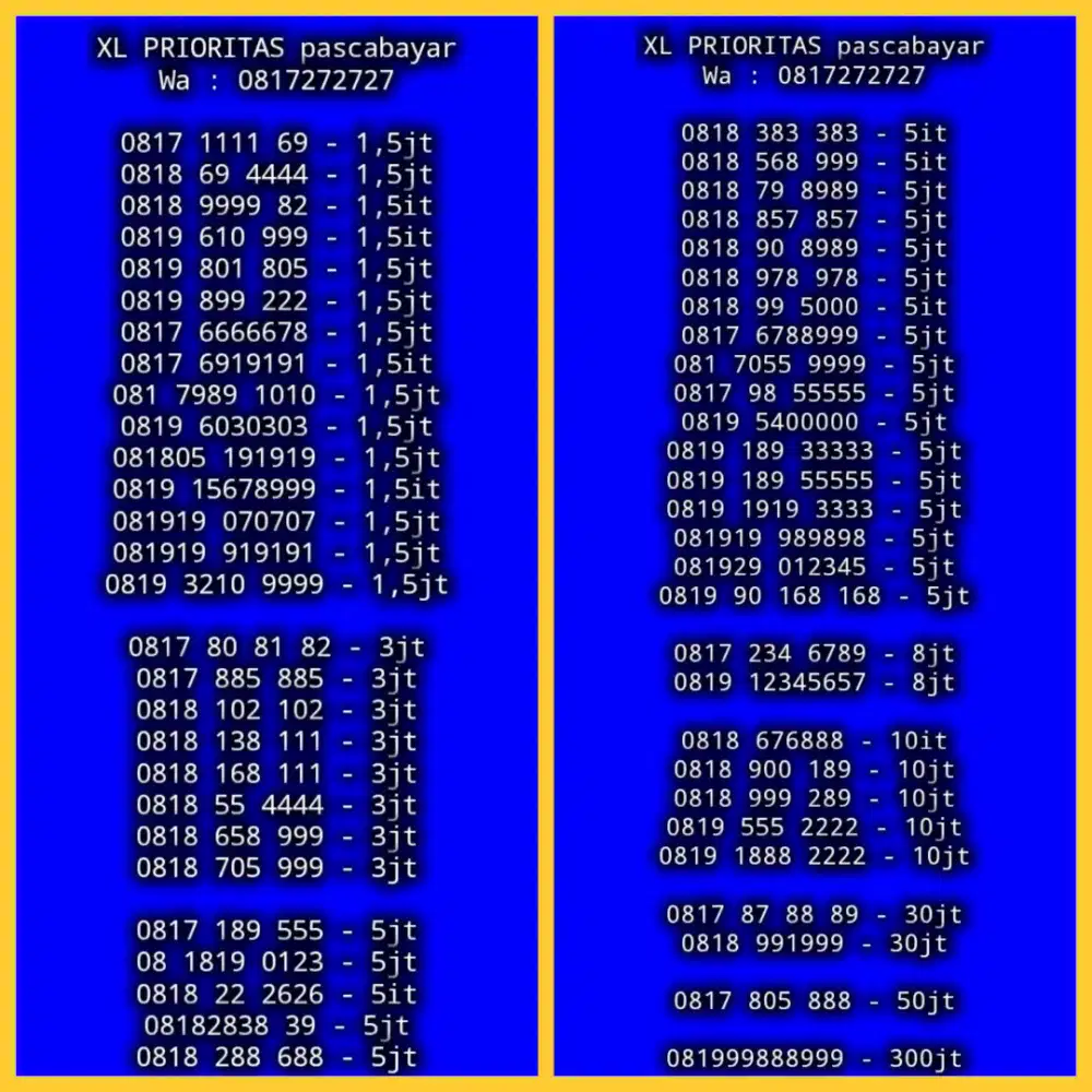 NOMOR CANTIK XL PASCABAYAR