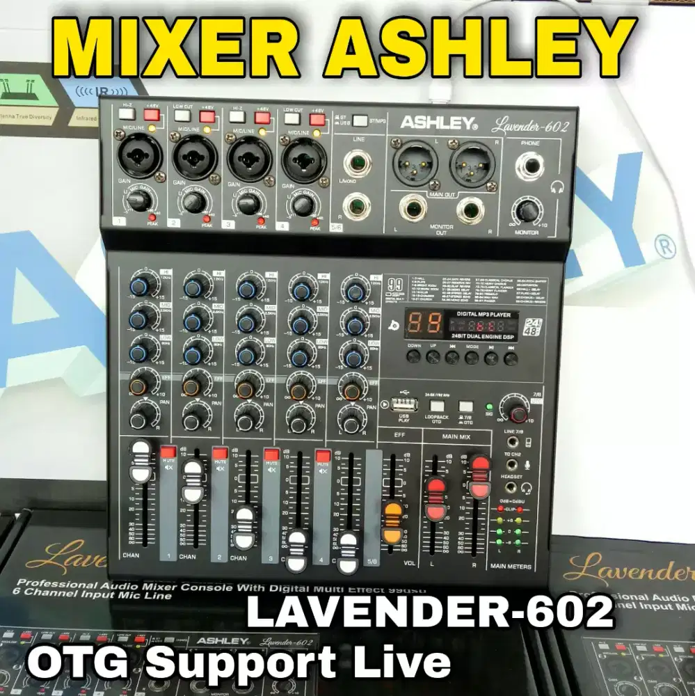 MIXER ASHLEY LAVENDER602 ORIGINAL 6CH BLUETOOTH OTG SUPPORT LIVE STREA