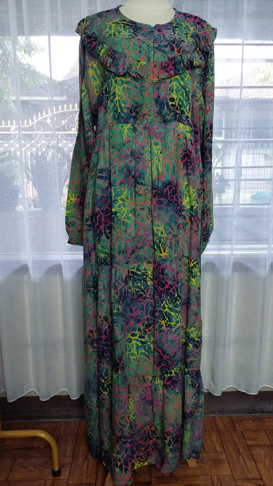 Gamis Batik Hijau Kombinasi Super