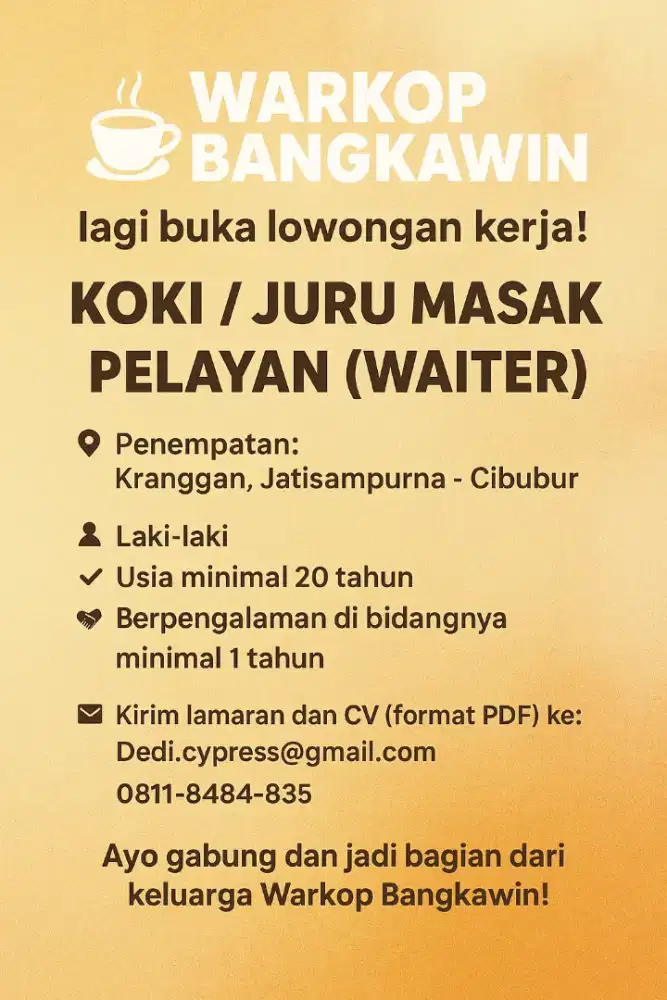 Dicari Koki dan Pelayan