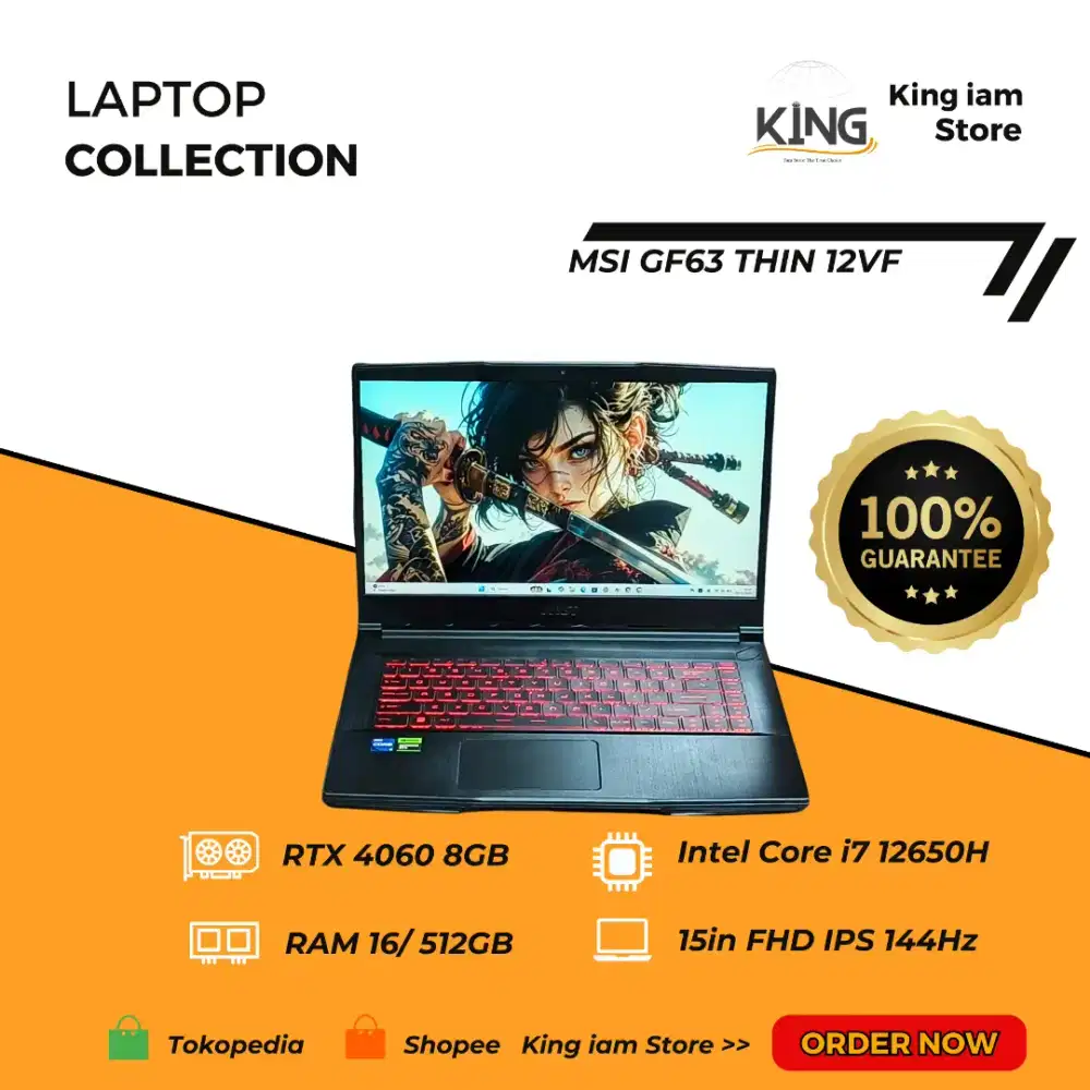 MSI GF63 Thin 12VF Intel i7 Gen 12 RTX 4060 RAM 16/512GB FHD 144Hz