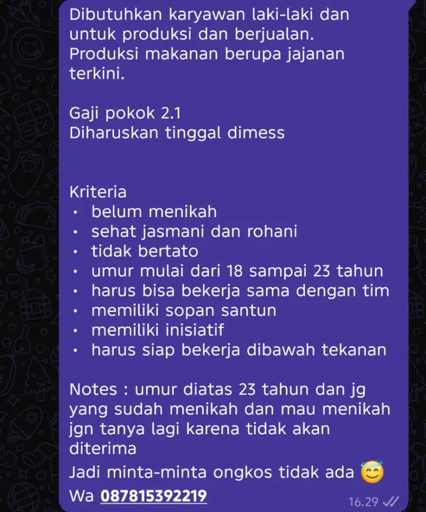 Dibutuhkan karyawan laki-laki