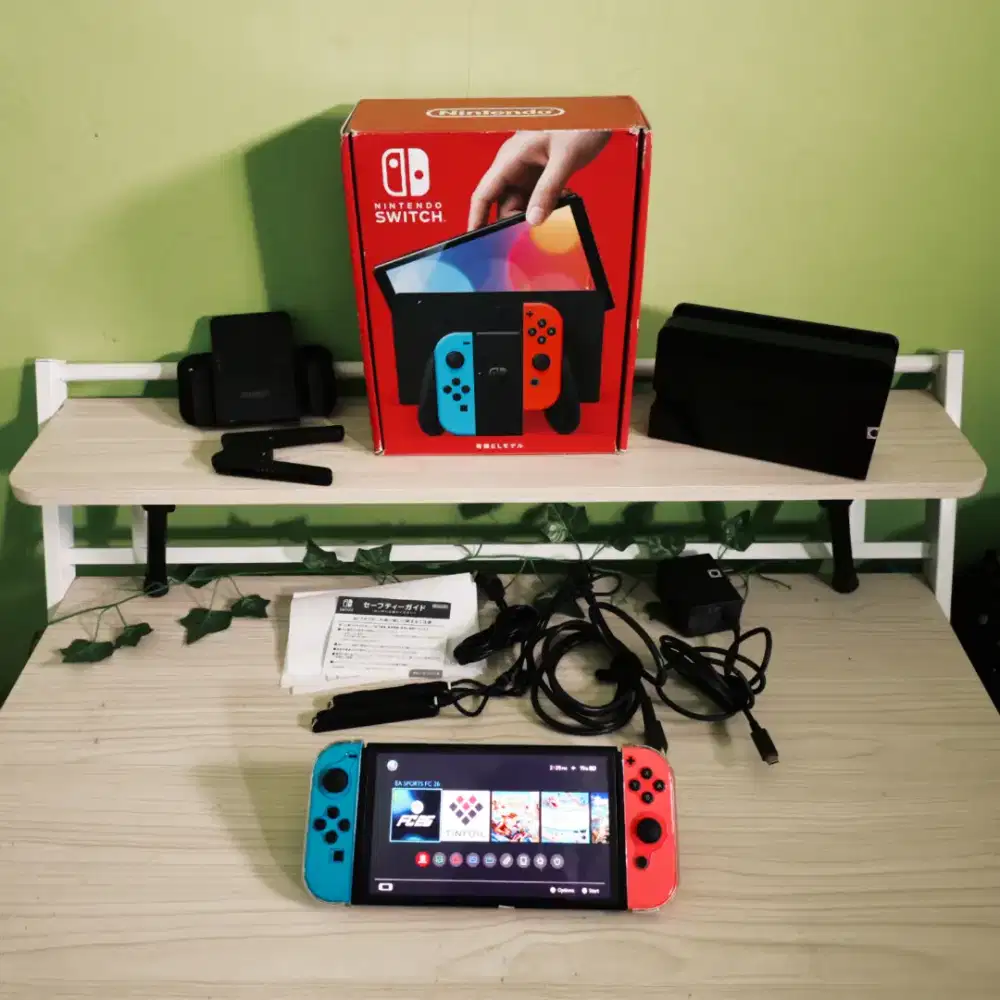 Nintendo switch OLED 256gb dual boot neon red blue fullset mulus