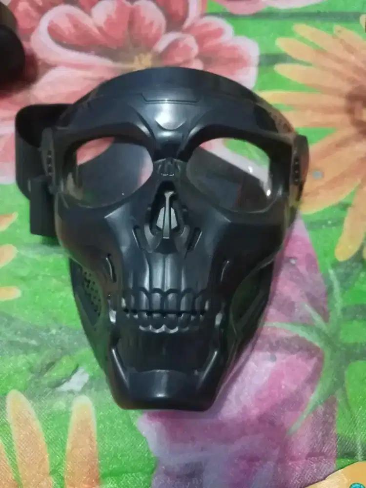 Topeng helm skull hitam bening