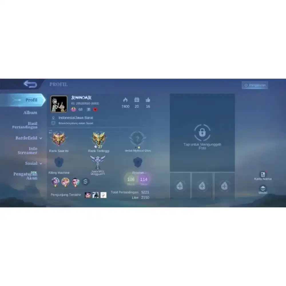 Jual akun ML / Mobile Legends Pribadi only