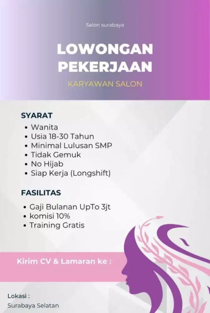 Loker karyawan salon, URGENT