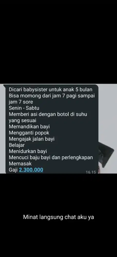 Lowongan kerja mengasuh anak bayi dicari secepatnya