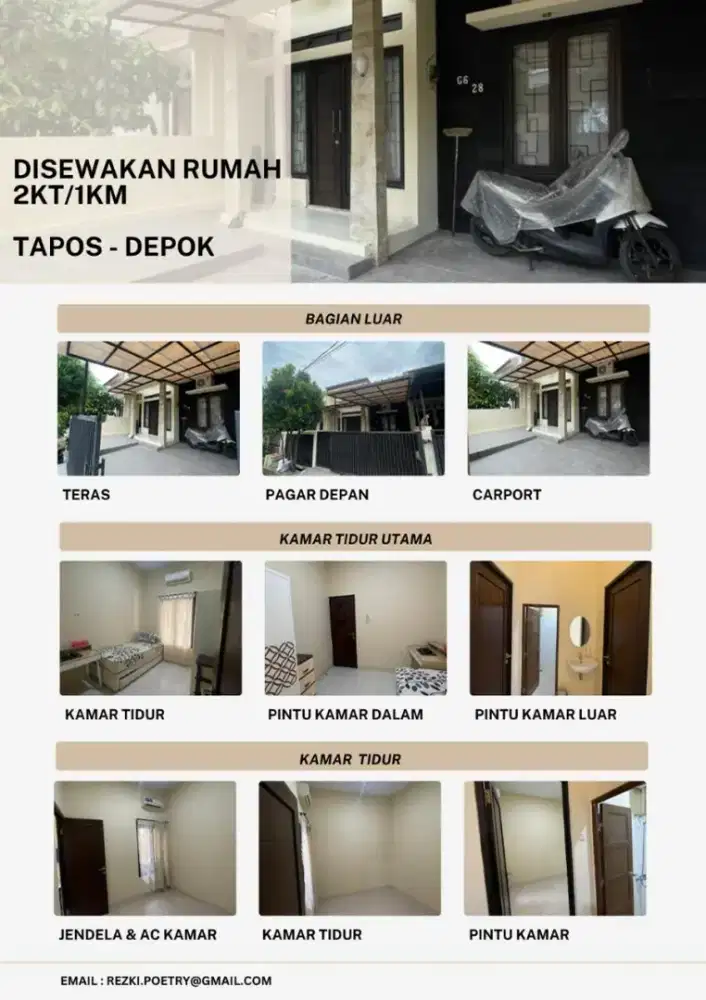 Disewakan Rumah 2 Kamar + 3 Unit AC di Bumi Cimanggis Indah