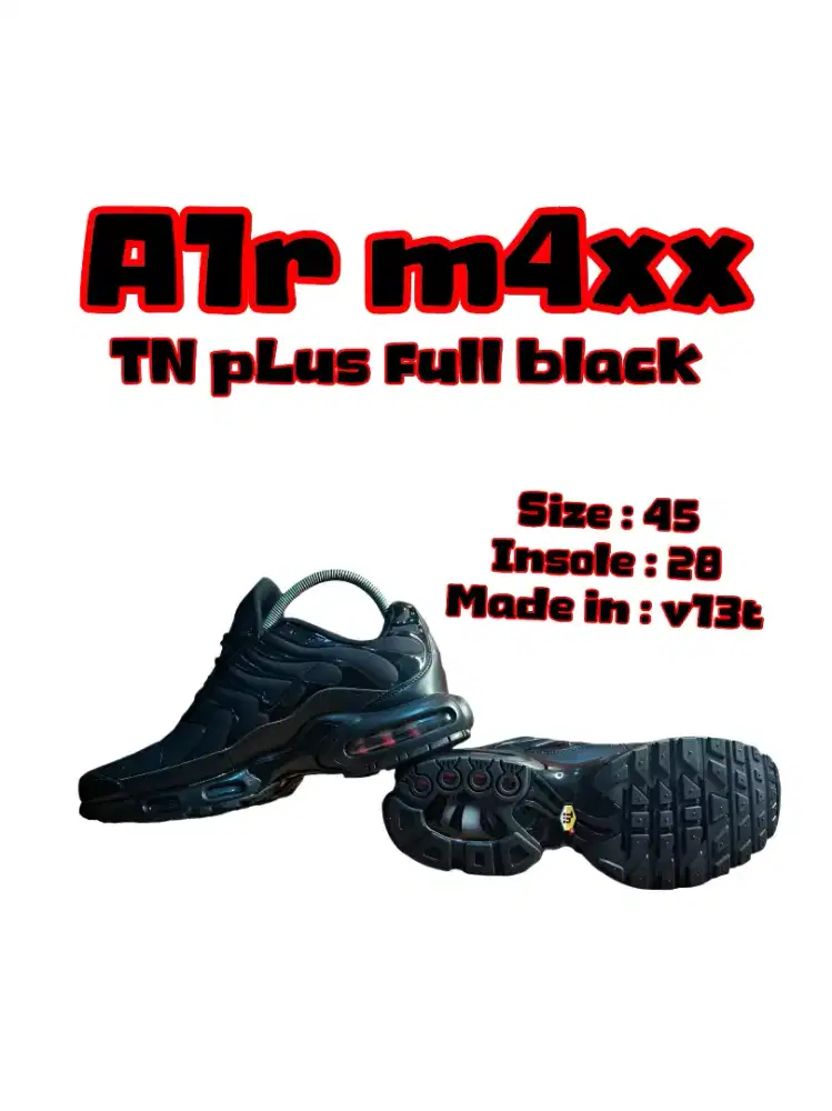 Sepatu sneakers casual bnib nik3 TN full black size 45 insole 28cm