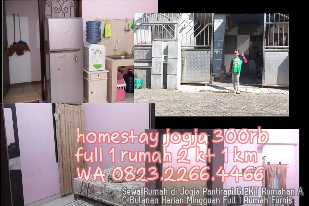 Sewa Rumah di Jogja Pantirapi G 2KT Rumahan AC Bulanan Harian Mingguan