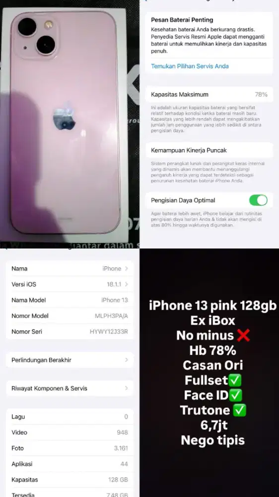 Jual Iphone 13 Pink 128GB