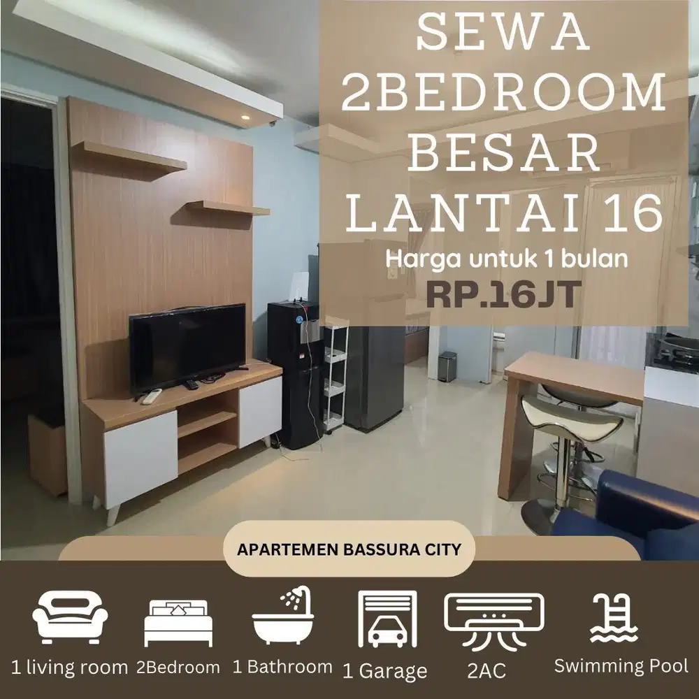 sewa 2kamar besar full furnis atas mal lantai16 apartemen bassura city