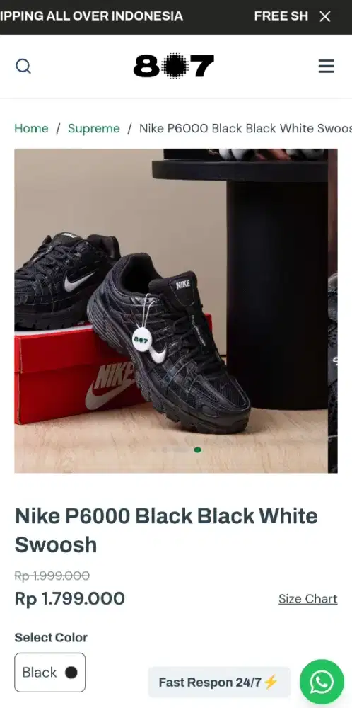 Dijual Sepatu Nike P6000 Black Black White Swoosh