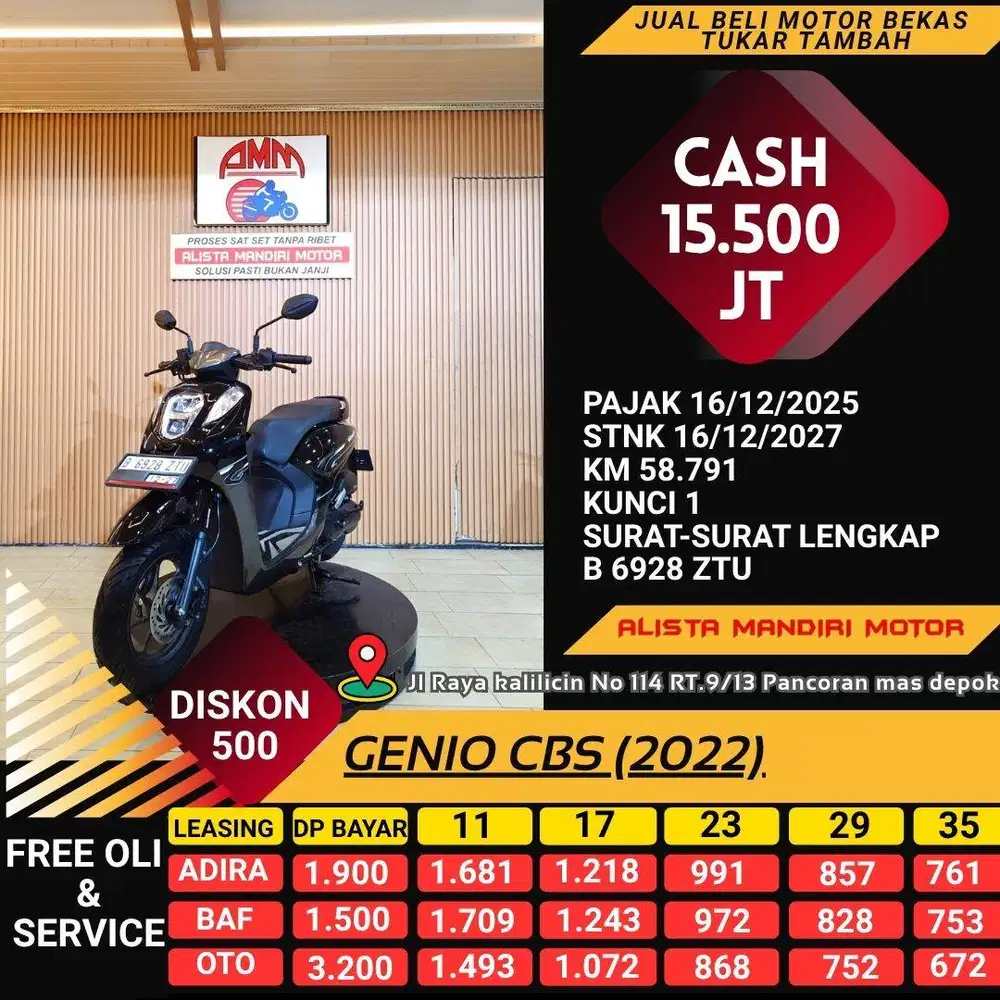 HONDA GENIO CBS TH 2022 PAJAK ON KM 200 PERAK BODY MULUS LIKE NEW
