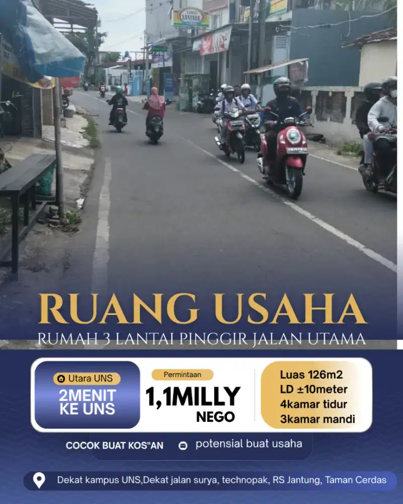 Rumah 3lantai strategis Belakang UNS