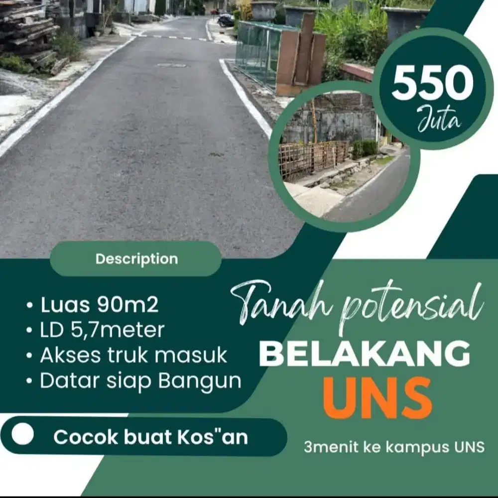 Tanah 90 buat kost belakang UNS