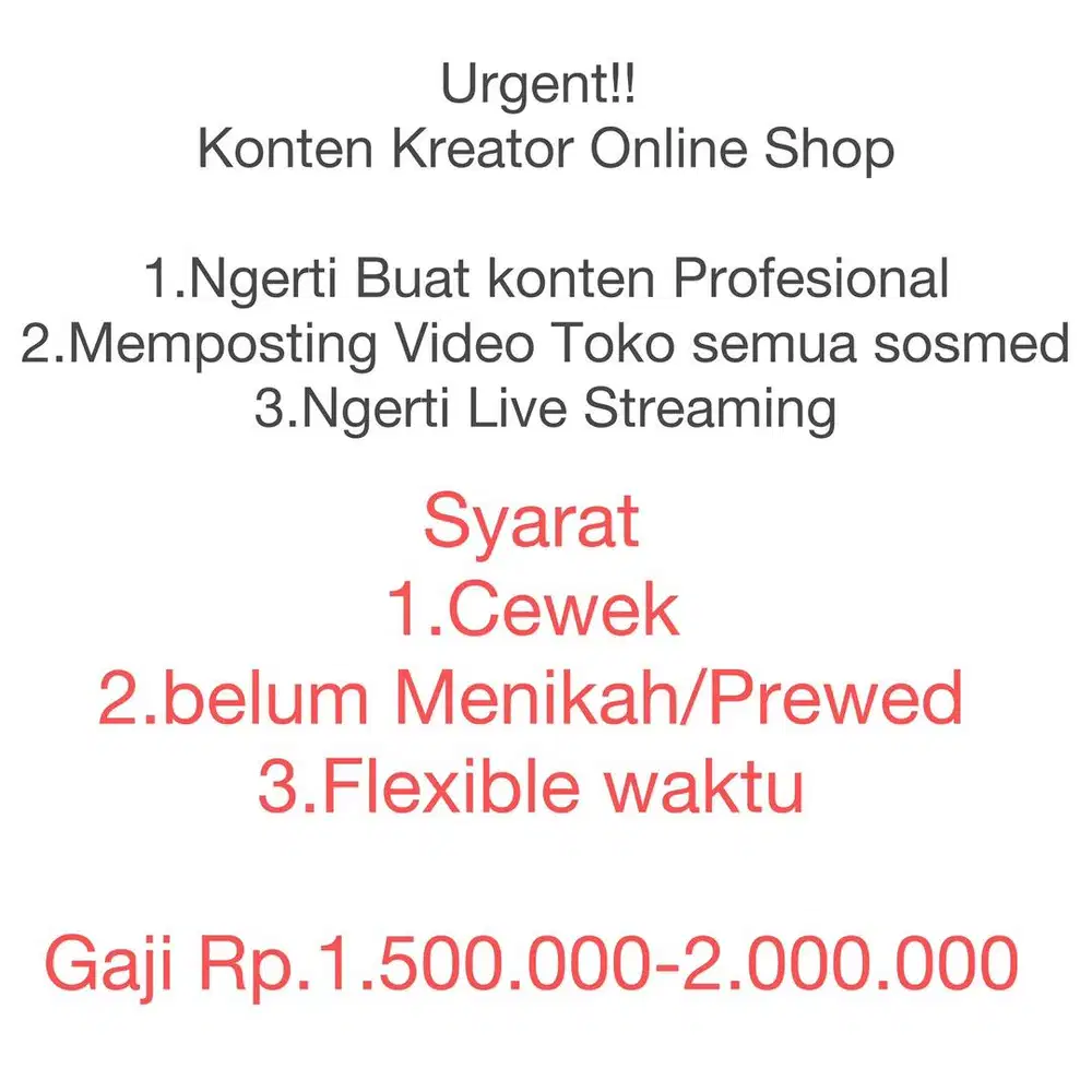 Urgent! Konten Kreator Online Shop