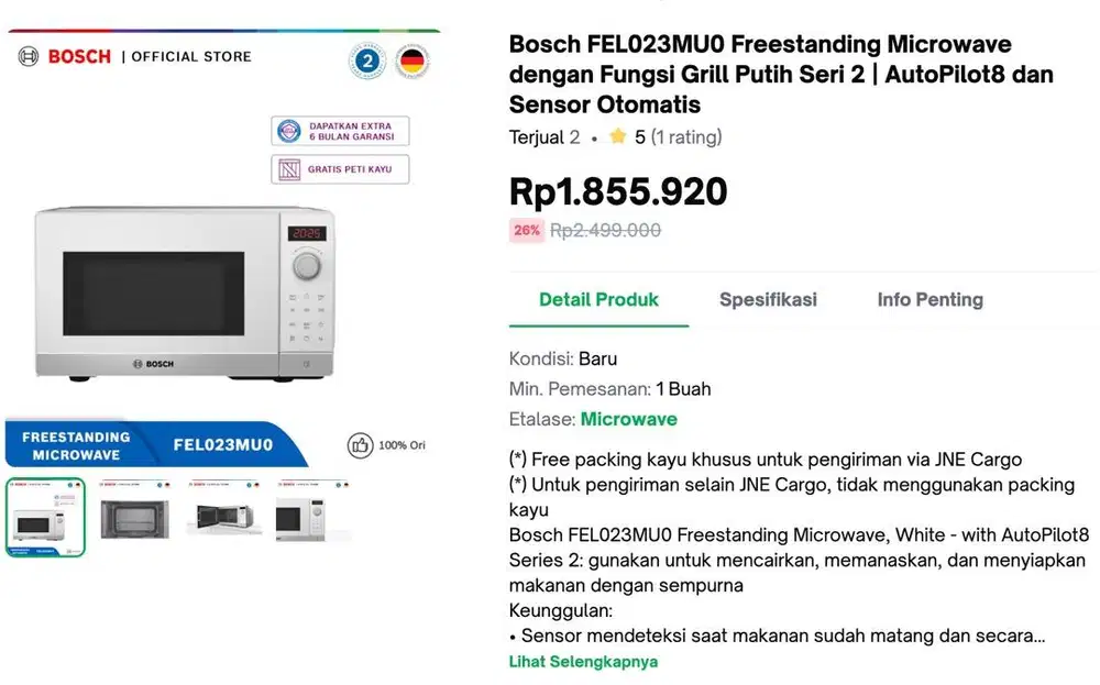 New - Microwave Bosch FEL023MU0 White