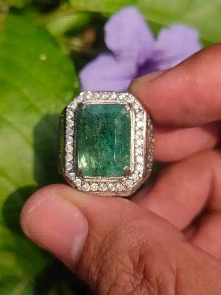 Cincin Zamrud Jamrud Emerald Beryl Natural Unik Antik Permata Kuno