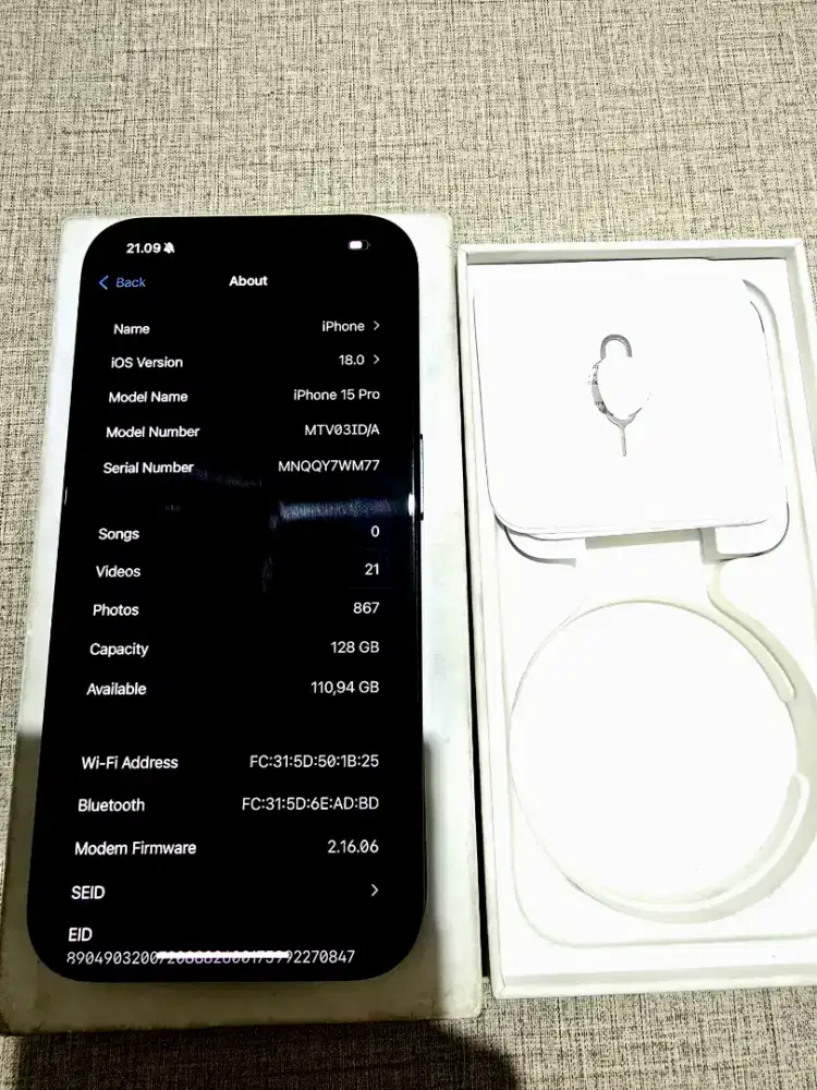 DIJUAL IPHONE 15 PRO 128 GB 
BLUE TITANIUM