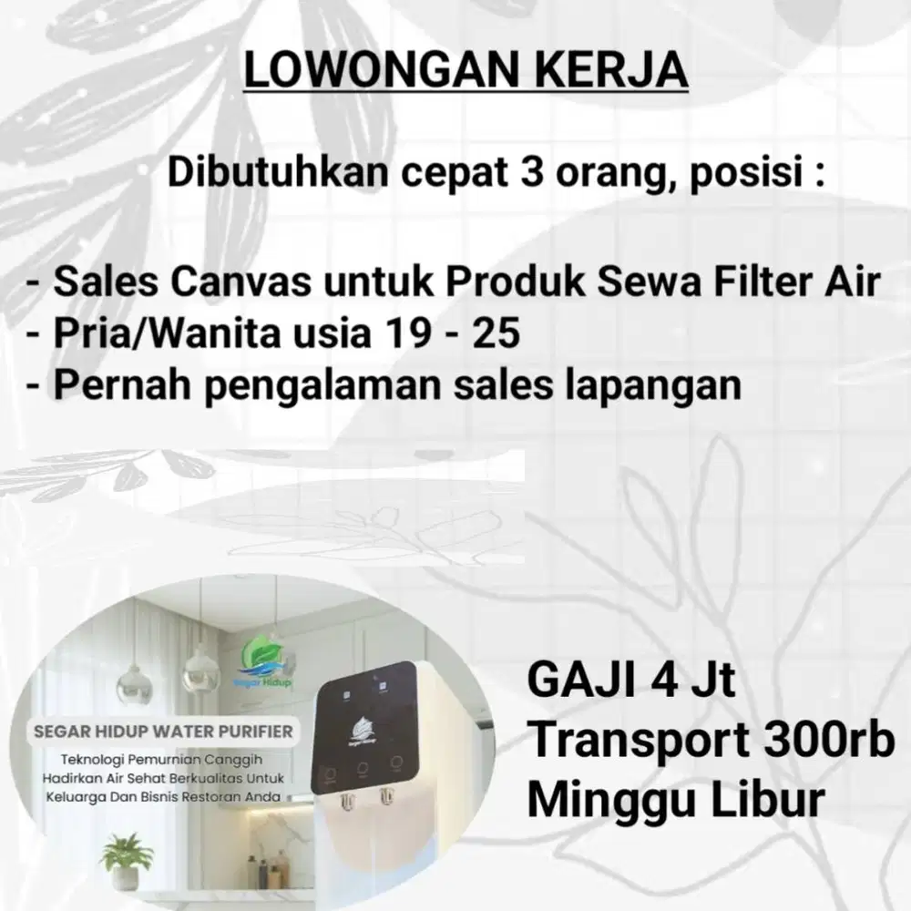 Dibutuhkan segera sales 3 orang