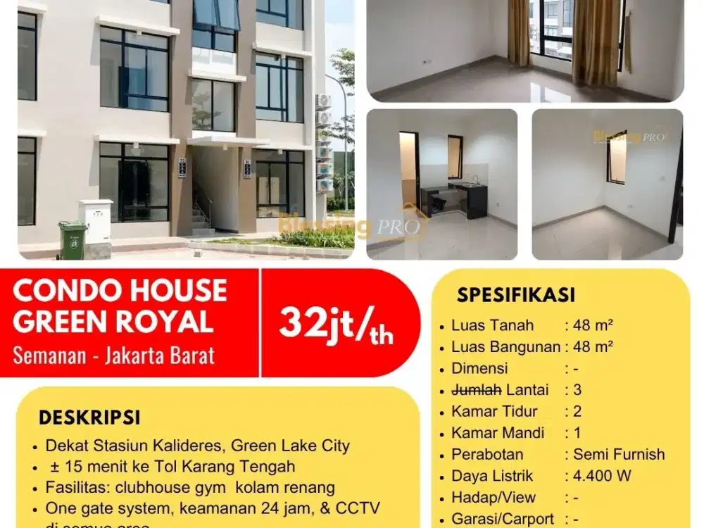 Apartemen Disewakan Sangat Murah di Green Royal Condo House Semanan